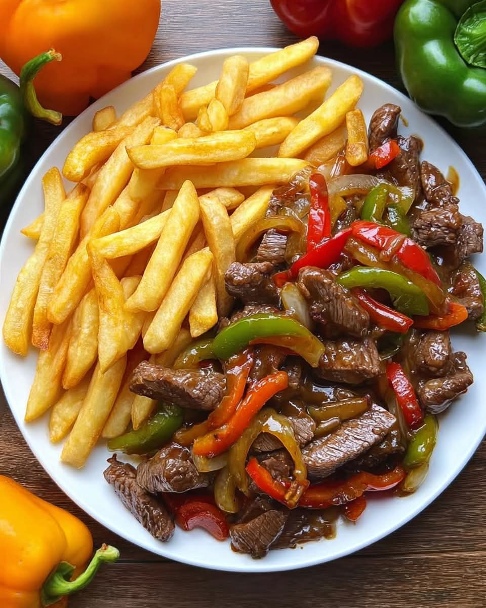 استیک فلفل با سیب زمینی سرخ شده